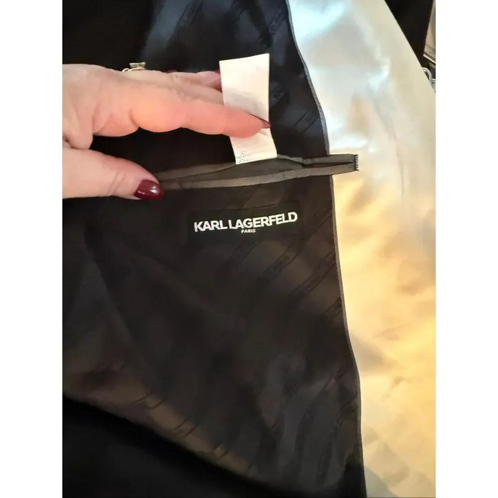 Karl Lagerfeld Black & Cream Satin Tuxedo Jacket sz 48R EUC